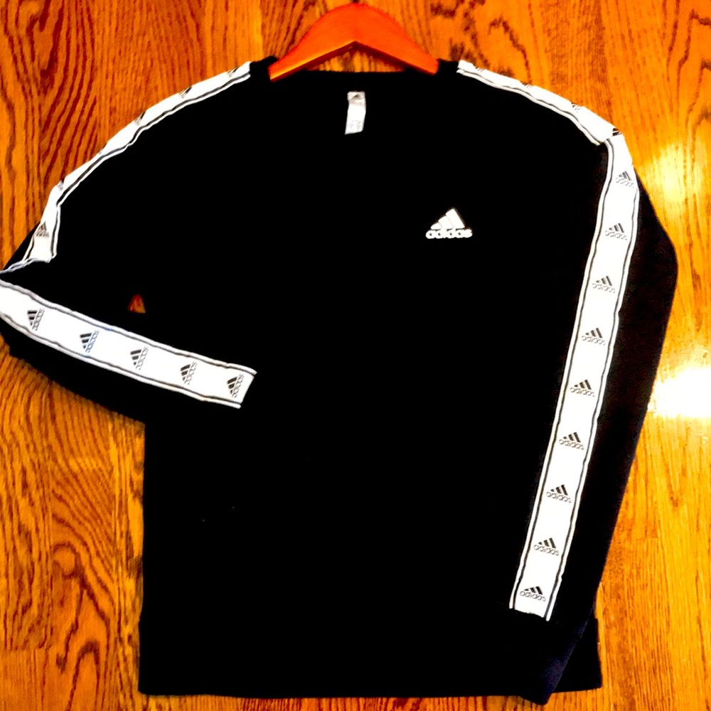Adidas sweatshirt size S(8/10) black with white tape run down sleeves